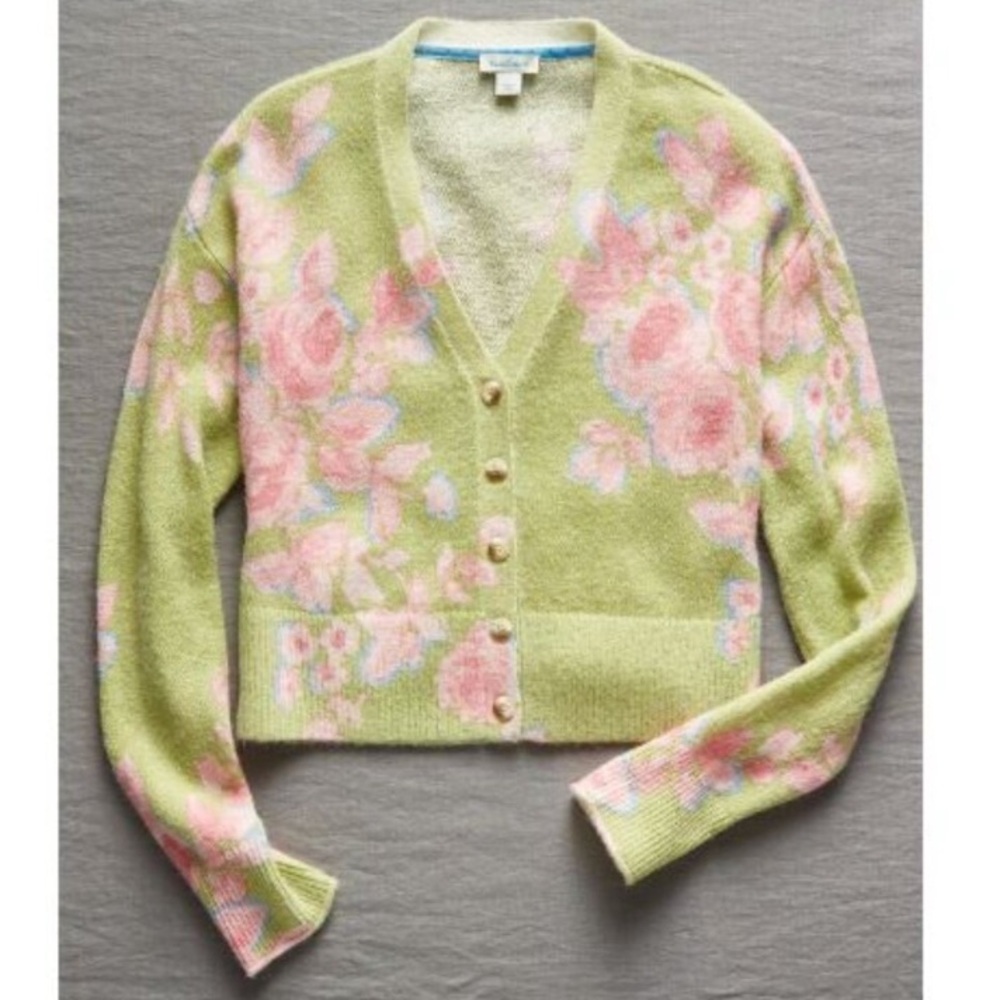 Sundance Pastel Green and Pink Floral Cardigan, Light Layer or Dress Topper